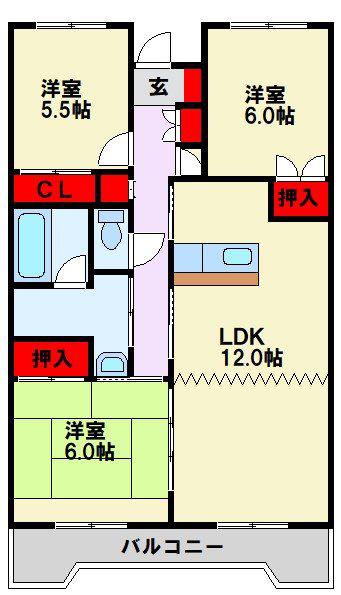 エクセレント中井(3LDK/9階)の間取り写真