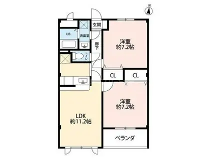 アンプルール 彩華(2LDK/1階)の間取り写真