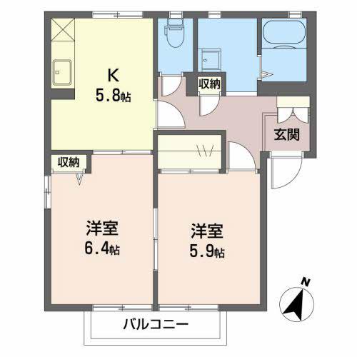 サンワールド マツオ B棟(2K/1階)の間取り写真