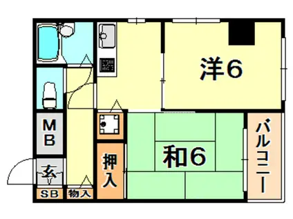 ライオンズマンション三宮第2(2K/5階)の間取り写真