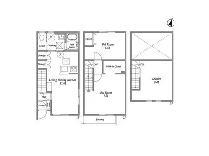 ソレイユ B棟(2LDK/1階)の間取り写真