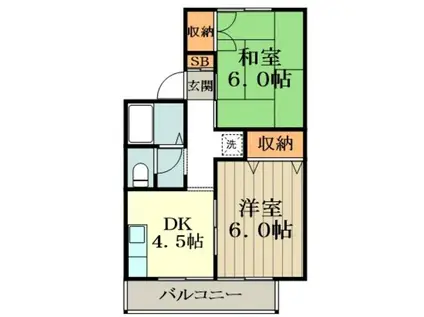 ハナミズキA棟(2DK/2階)の間取り写真