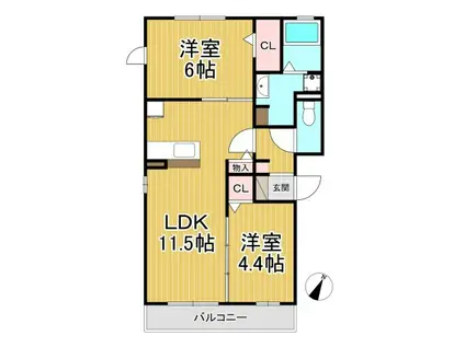 ジオン川口(2LDK/6階)の間取り写真