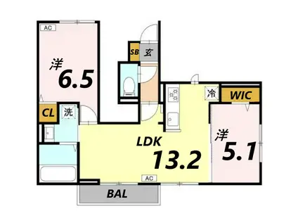 TORISIA八代(2LDK/1階)の間取り写真