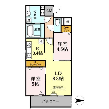 DIMORARE(2LDK/1階)の間取り写真