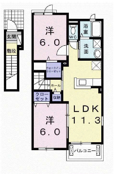 ウッドヴィレッジ(2LDK/2階)の間取り写真