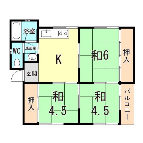 北ヶ市荘(3DK/1階)の間取り写真