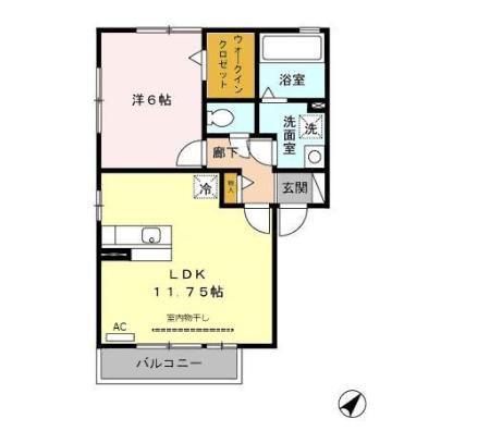 リビングタウン下俣A(1LDK/1階)の間取り写真