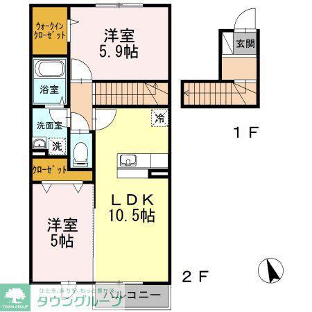 ベルセゾン(2LDK/2階)の間取り写真