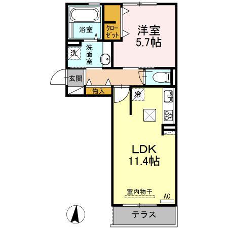 キャルル A棟(1LDK/1階)の間取り写真