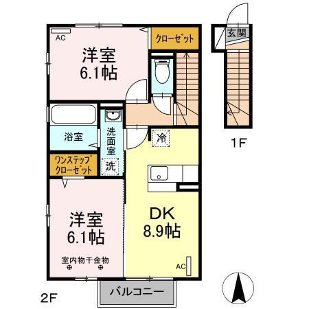 メゾンささや(2DK/2階)の間取り写真