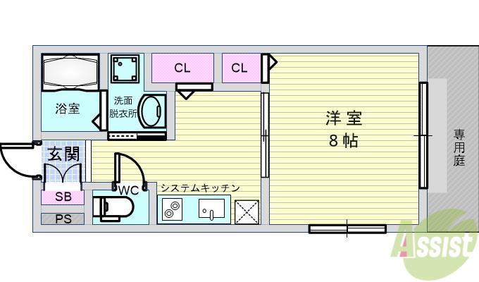 ヴィラ・グレイスB棟(1K/2階)の間取り写真