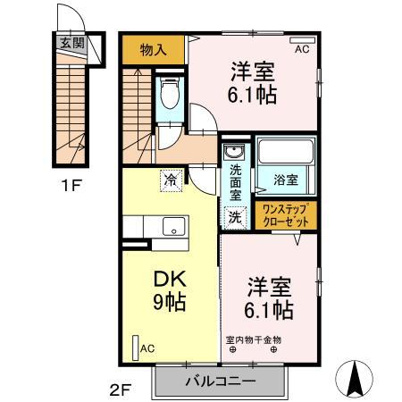 ボヌール B(2DK/2階)の間取り写真