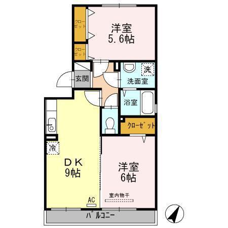 カーサ33(2DK/3階)の間取り写真