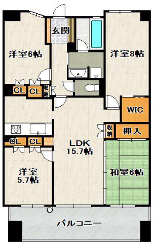 コスモ宝塚武庫山(4LDK/7階)の間取り写真