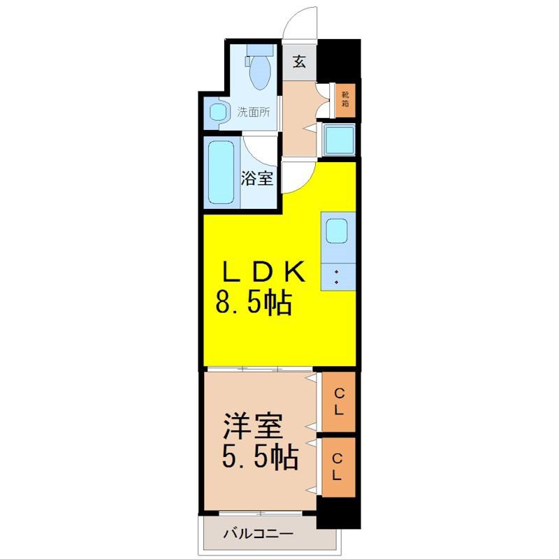 プラウランド堀田(1LDK/5階)の間取り写真