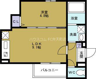 オーサムハウス三先(1LDK/1階)の間取り写真