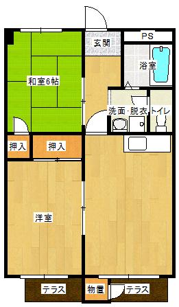 実コーポ(2DK/1階)の間取り写真