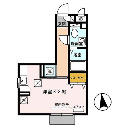 グローリア若葉台(ワンルーム/2階)の間取り写真