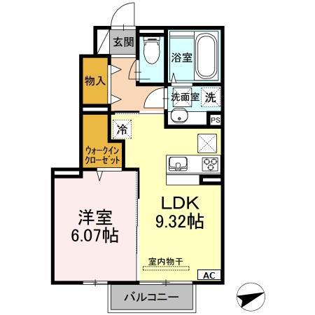 シーズンさくらB棟 B棟(1LDK/1階)の間取り写真