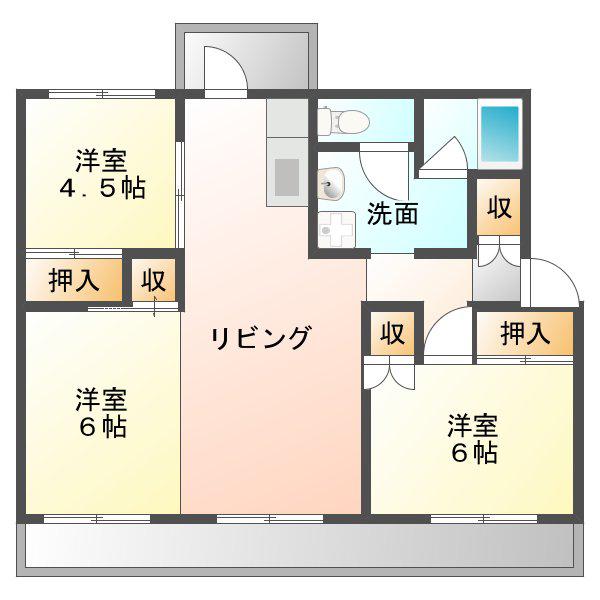 MORUハイツ A棟(3LDK/5階)の間取り写真