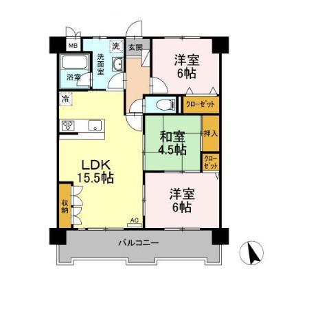 メゾン・ド・アムール(3LDK/2階)の間取り写真