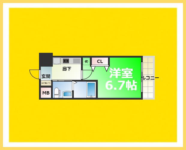 エステムコート難波IVパークグレイス(1K/9階)の間取り写真