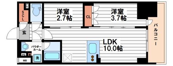K-COURT谷町四丁目(2LDK/2階)の間取り写真