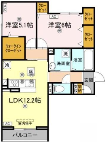 アズールスカイ(2LDK/1階)の間取り写真