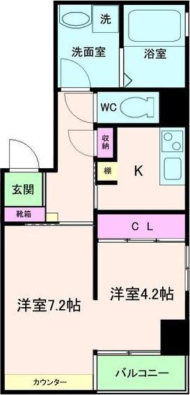 SETA PIENA夕陽丘(2K/1階)の間取り写真