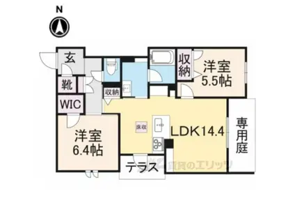 シャーメゾングランデ北郡山(2LDK/1階)の間取り写真