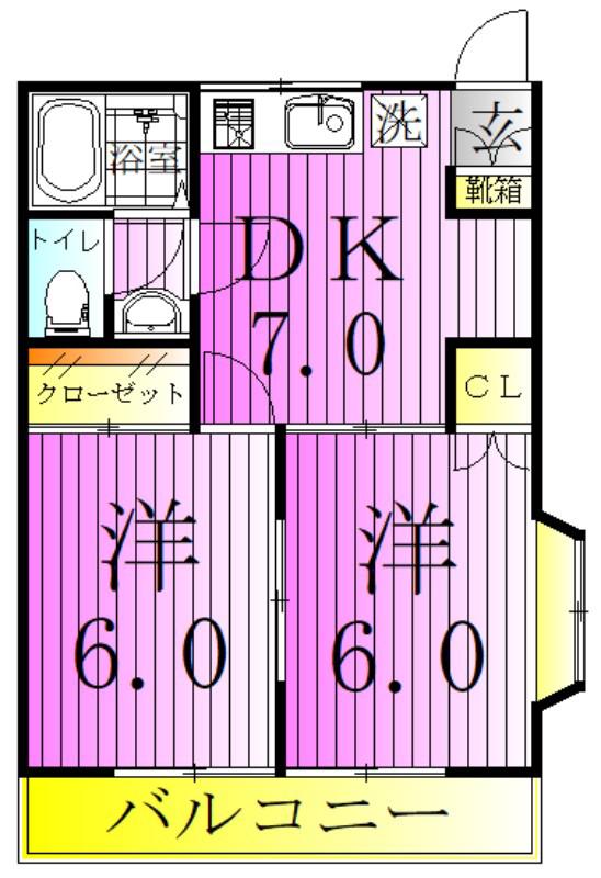パステロードⅡ番館(2DK/1階)の間取り写真