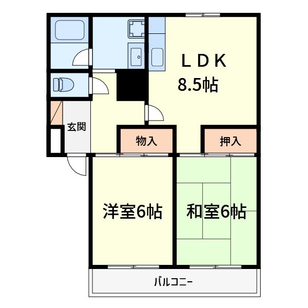 郡家シャトルマンション4号棟(2LDK/2階)の間取り写真