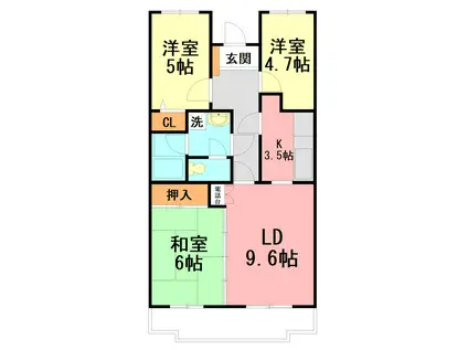 コンセール小田原東町(3LDK/5階)の間取り写真