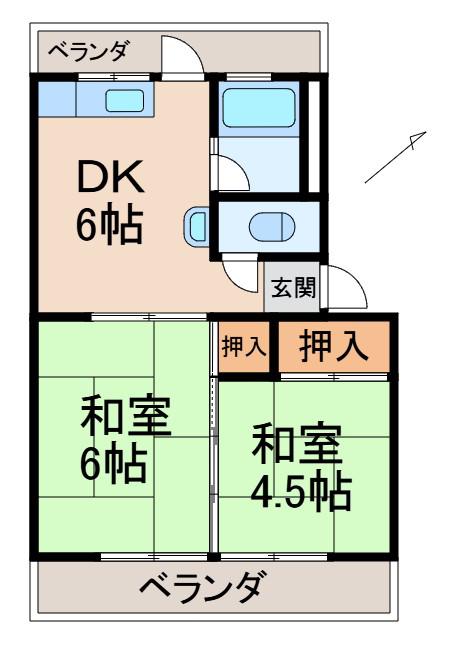 狐島ヒルズ(2DK/1階)の間取り写真