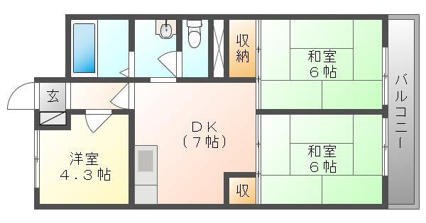 虫明ビル(3DK/3階)の間取り写真