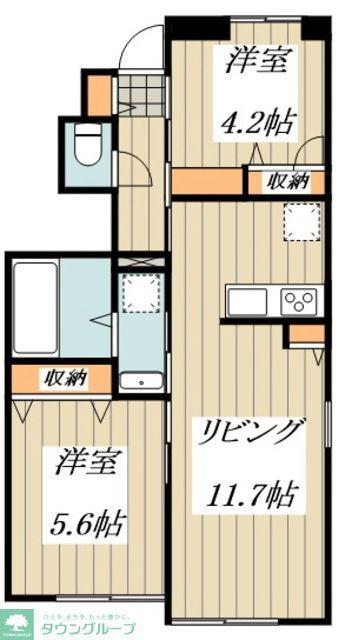 パルテール花小金井(2LDK/1階)の間取り写真
