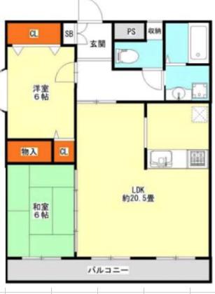 サンライフ上住吉(2LDK/2階)の間取り写真