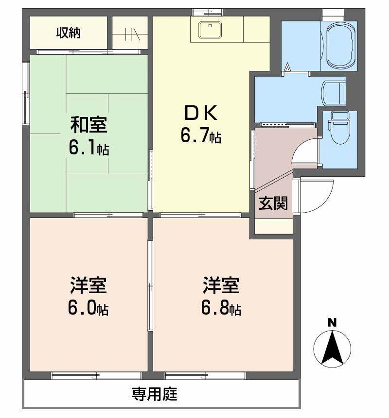 エーデルハイム栗田 A棟(3DK/1階)の間取り写真