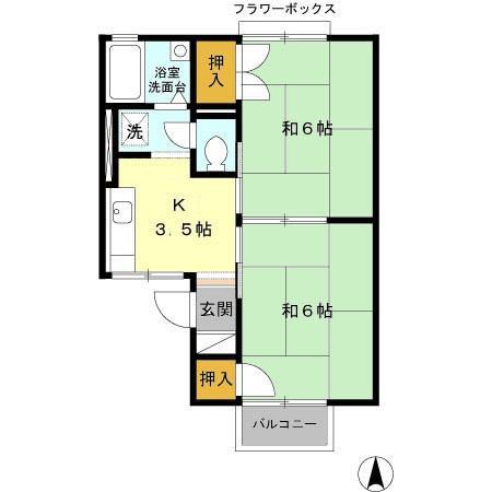 ファミールユタカ A(2K/2階)の間取り写真