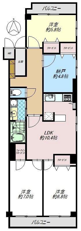親王塚マンション(4LDK/3階)の間取り写真