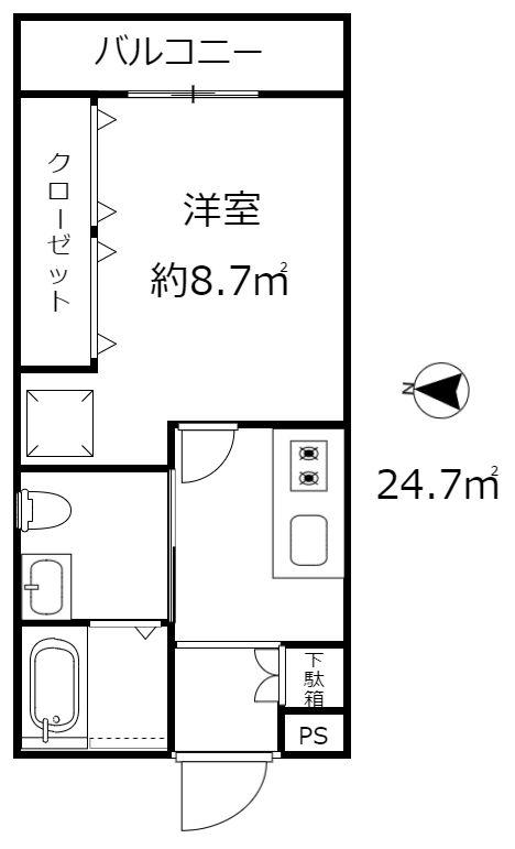 エムズ三宮(1K/2階)の間取り写真