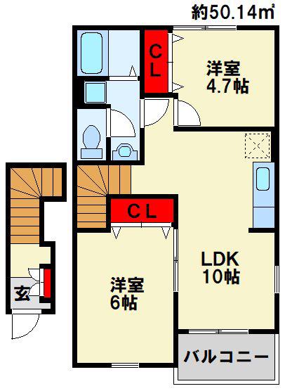ヴィラージュ波風D(2LDK/2階)の間取り写真