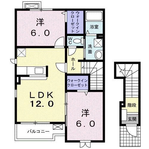 カーサ・モデルノ(2LDK/2階)の間取り写真