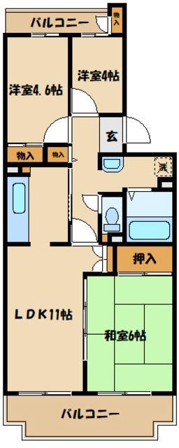 コーポレート相模原富士見(3LDK/2階)の間取り写真