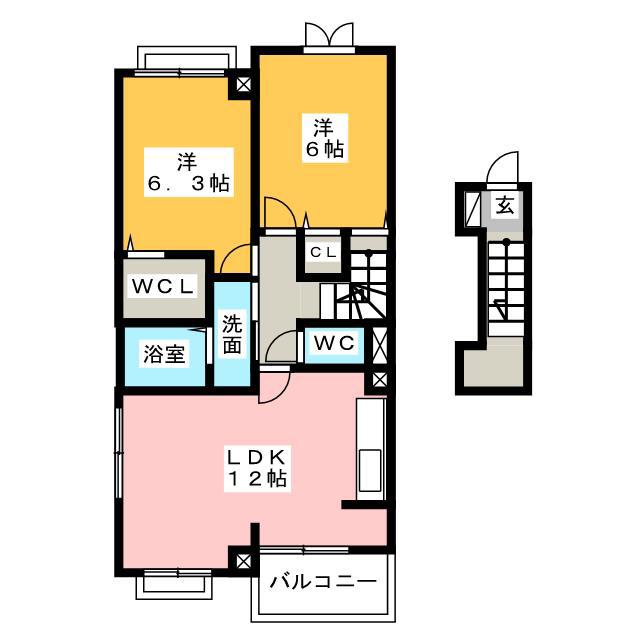 カーザ エスペランサA棟(2LDK/2階)の間取り写真