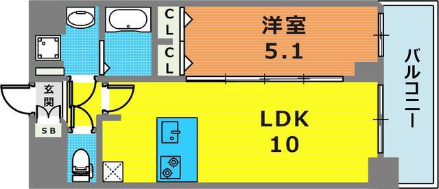 プレサンス兵庫ヴィアーレ(1LDK/10階)の間取り写真