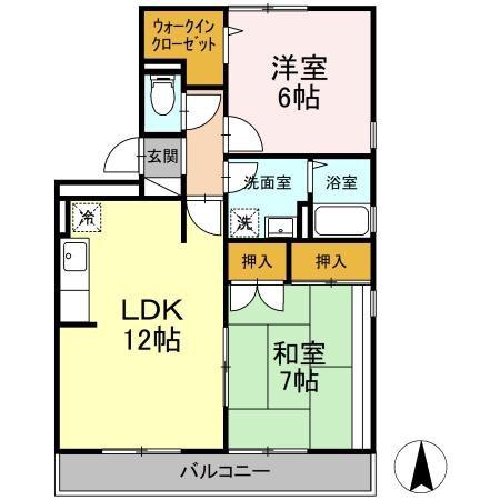 ドミールパーク江崎 1(2LDK/3階)の間取り写真
