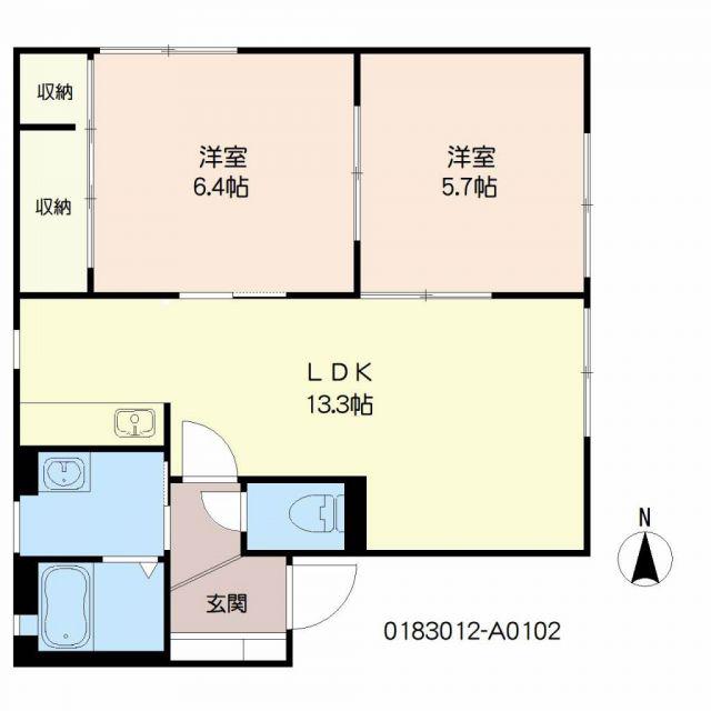 ＪＲ筑豊本線 直方駅 バス乗車時間：15分 最寄りバス停で下車 徒歩8分 2階建 築25年(2LDK/1階)の間取り写真