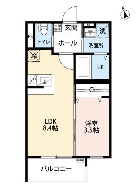 サクラテラス 箱崎宮(1LDK/1階)の間取り写真